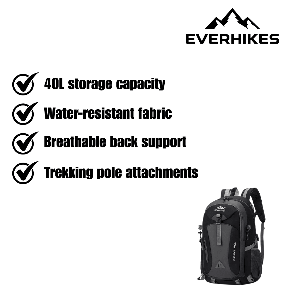 40L Hiking Backpack Water-Resistant Nylon Trekking Straps - Everhikes