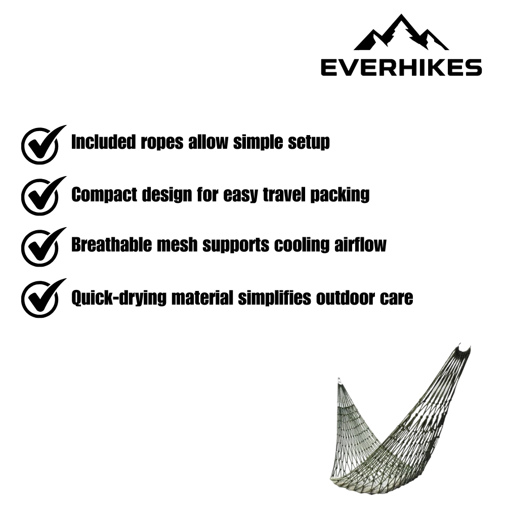 Camping Hammock – Lightweight Nylon Mesh with Hanging Ropes