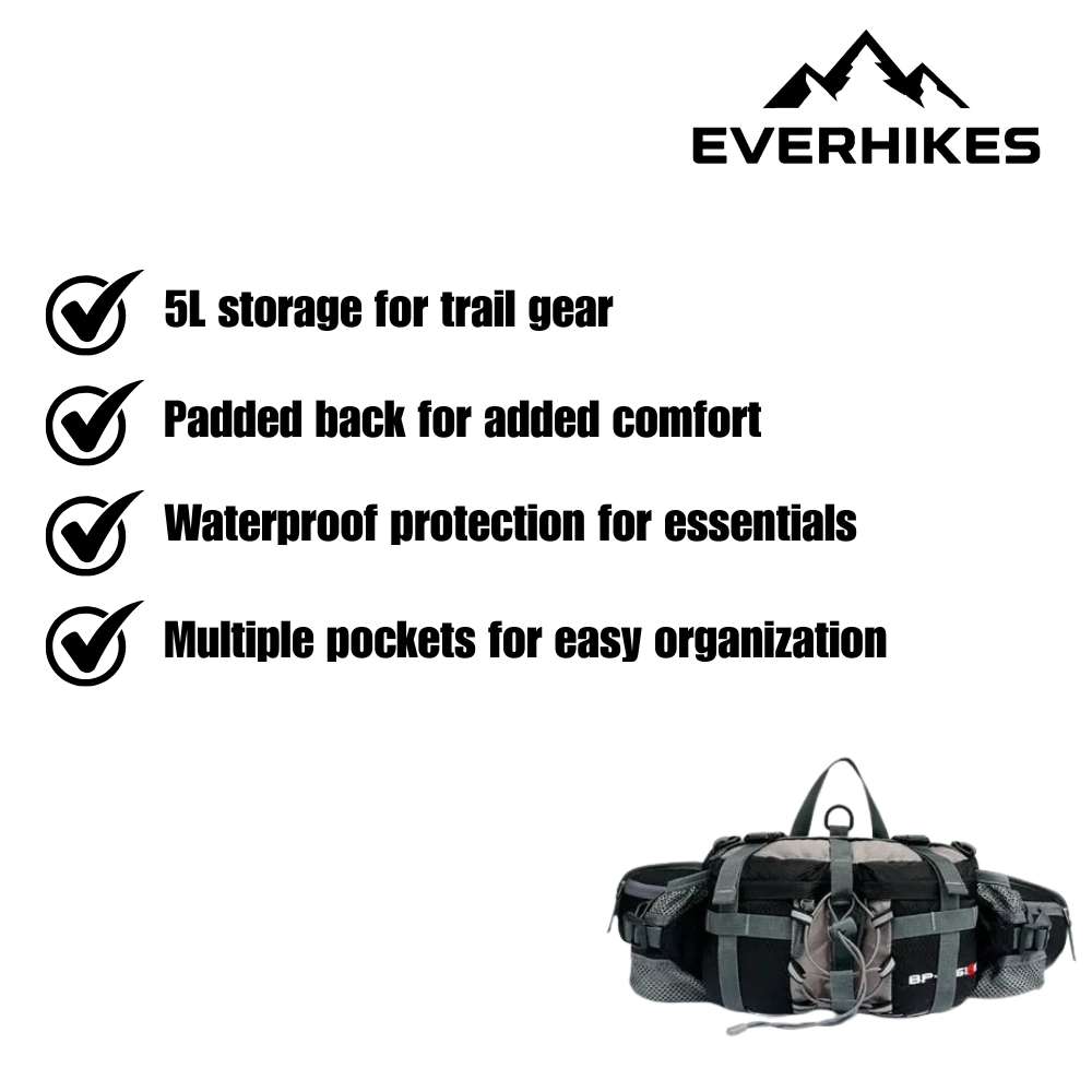 Hiking Waist Pack Waterproof 5L with Padded Back