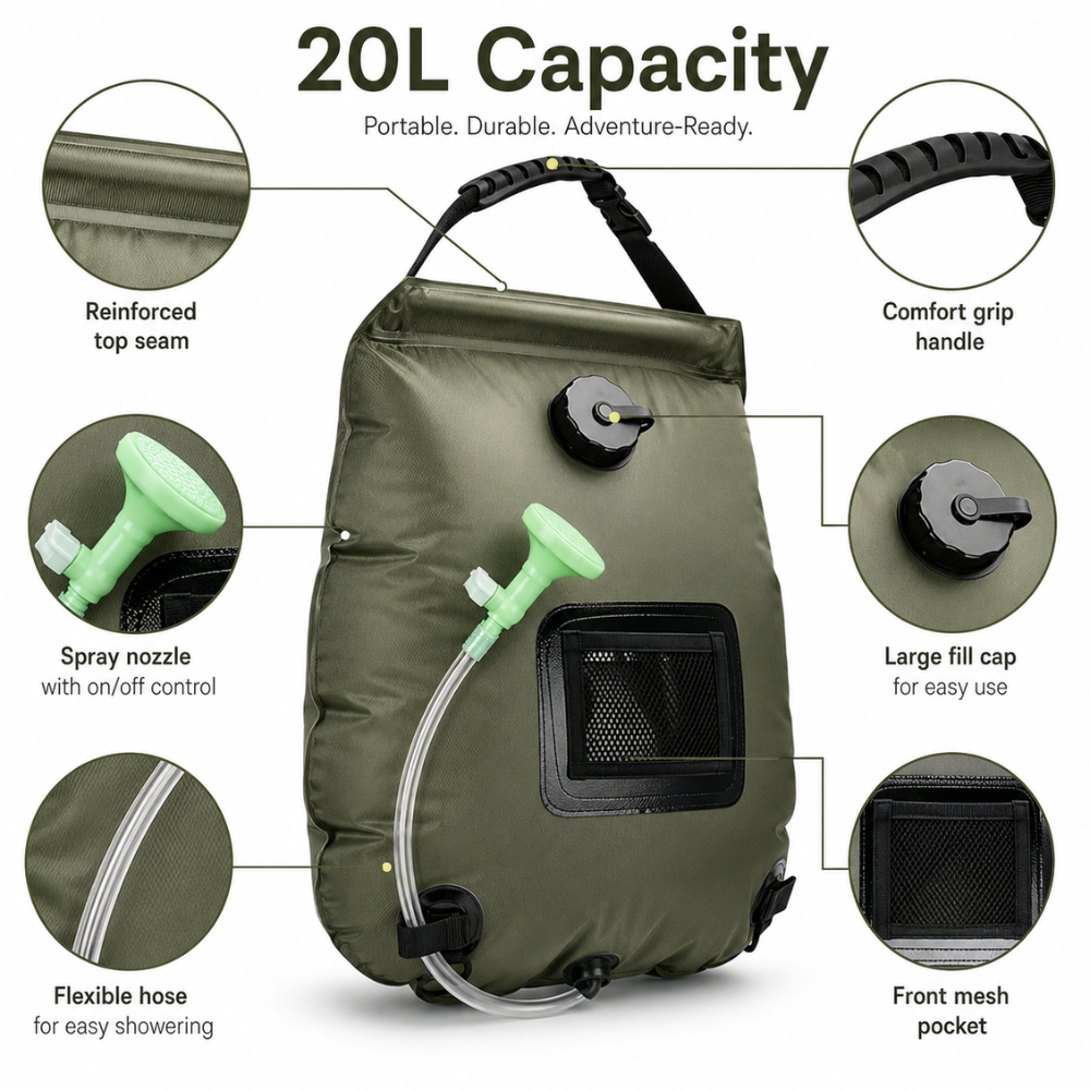 Camping Shower Bag Portable Solar-Heated 20L | Everhikes