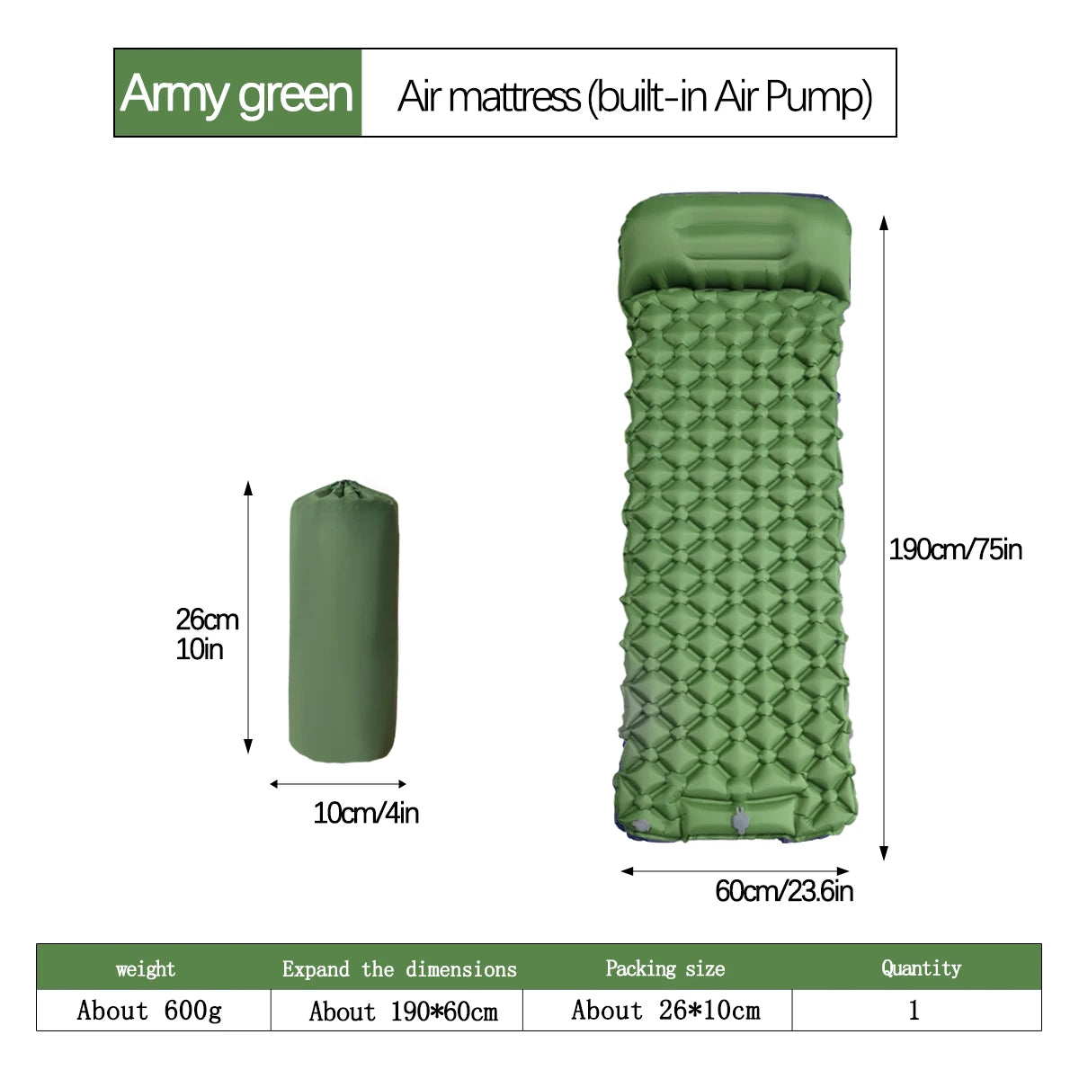 Camping Sleeping Pad Lightweight with Built-In Pump and Pillow