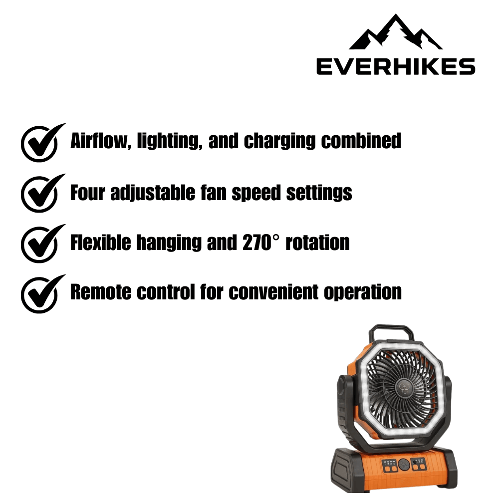 Camping Fan, Rechargeable LED Light with Power Bank | Everhikes - Everhikes
