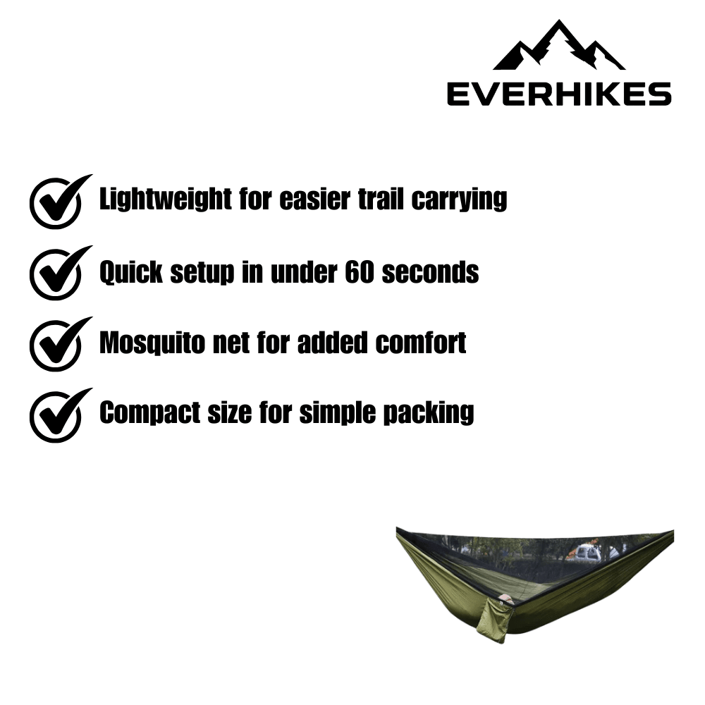 Camping Hammock, Lightweight Polyester with Mosquito Net - Everhikes