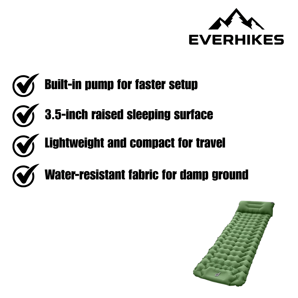 Camping Sleeping Pad Lightweight Inflatable with Built-In Pump - Everhikes