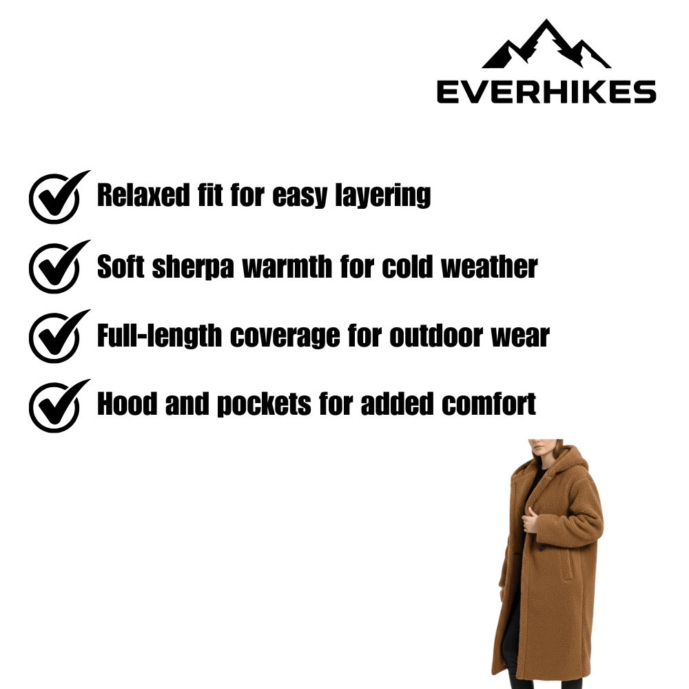 Fleece Coat, Warm Long Sherpa Outdoor Layer | Everhikes - Everhikes