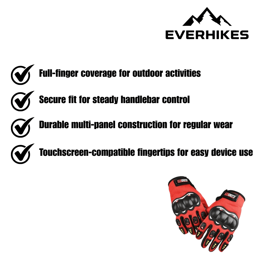 Full-Finger Motorcycle & Cycling Gloves, Touchscreen Fingertips - Everhikes
