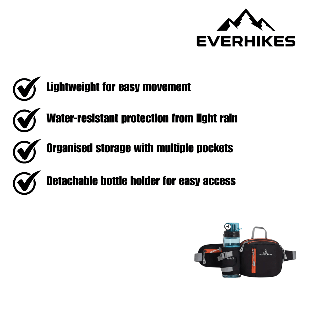 Hiking Waist Pack Lightweight Water-Resistant with Bottle Holder - Everhikes