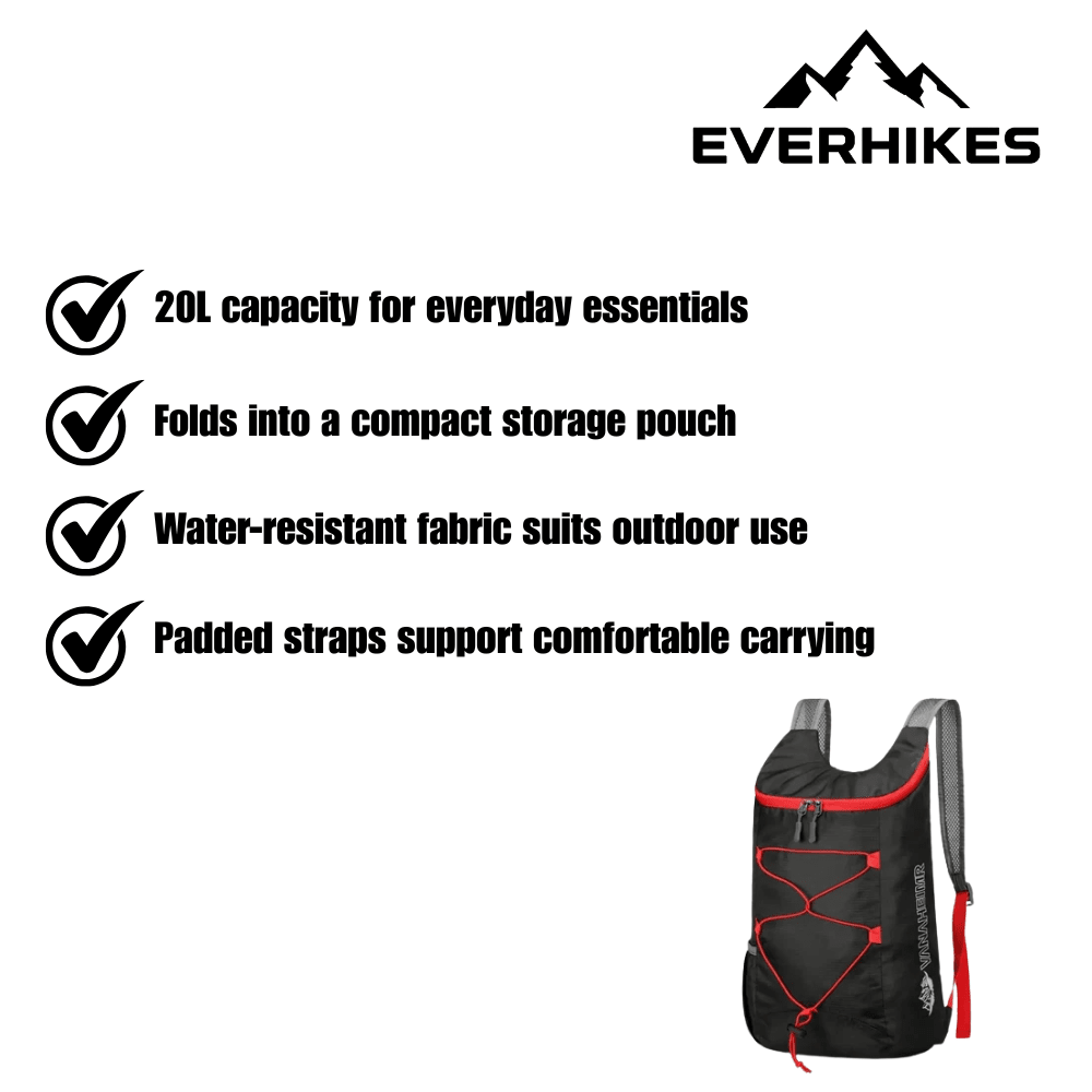 Lightweight Water-Resistant Foldable Backpack – 20L Capacity - Everhikes