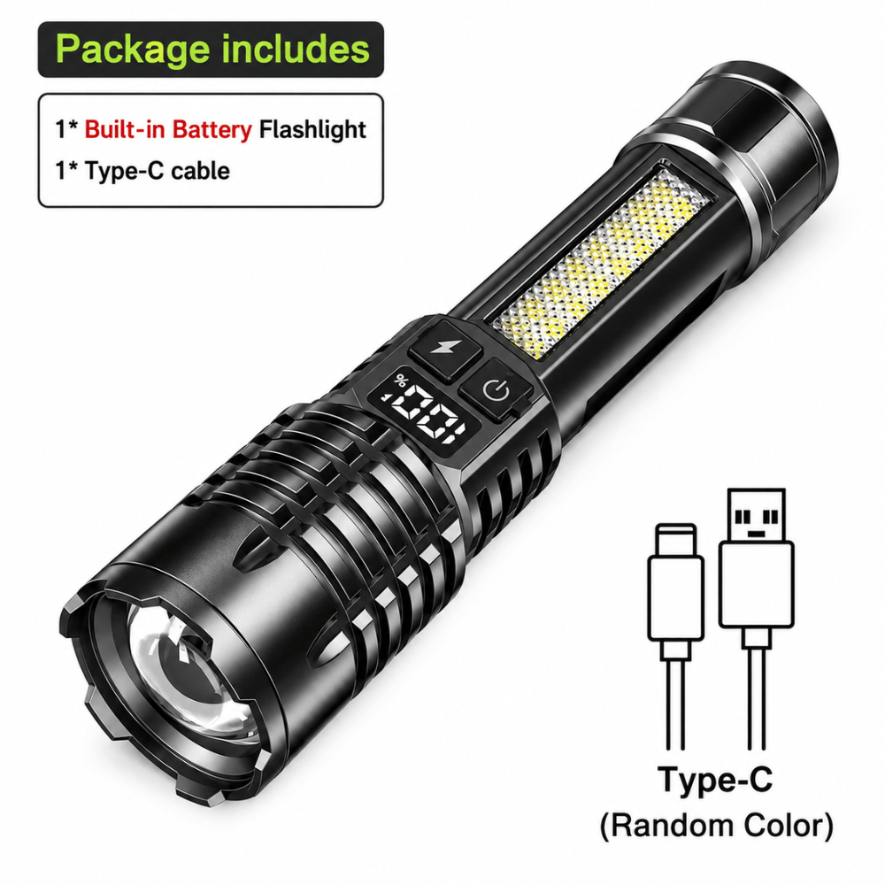 Rechargeable Flashlight Adjustable LED with COB Side Light - Everhikes