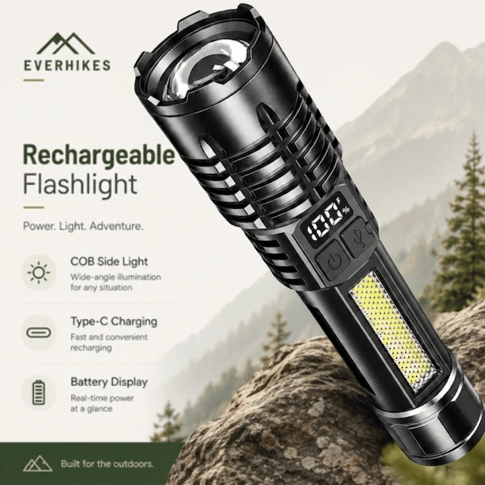 Rechargeable Flashlight Adjustable LED with COB Side Light - Everhikes