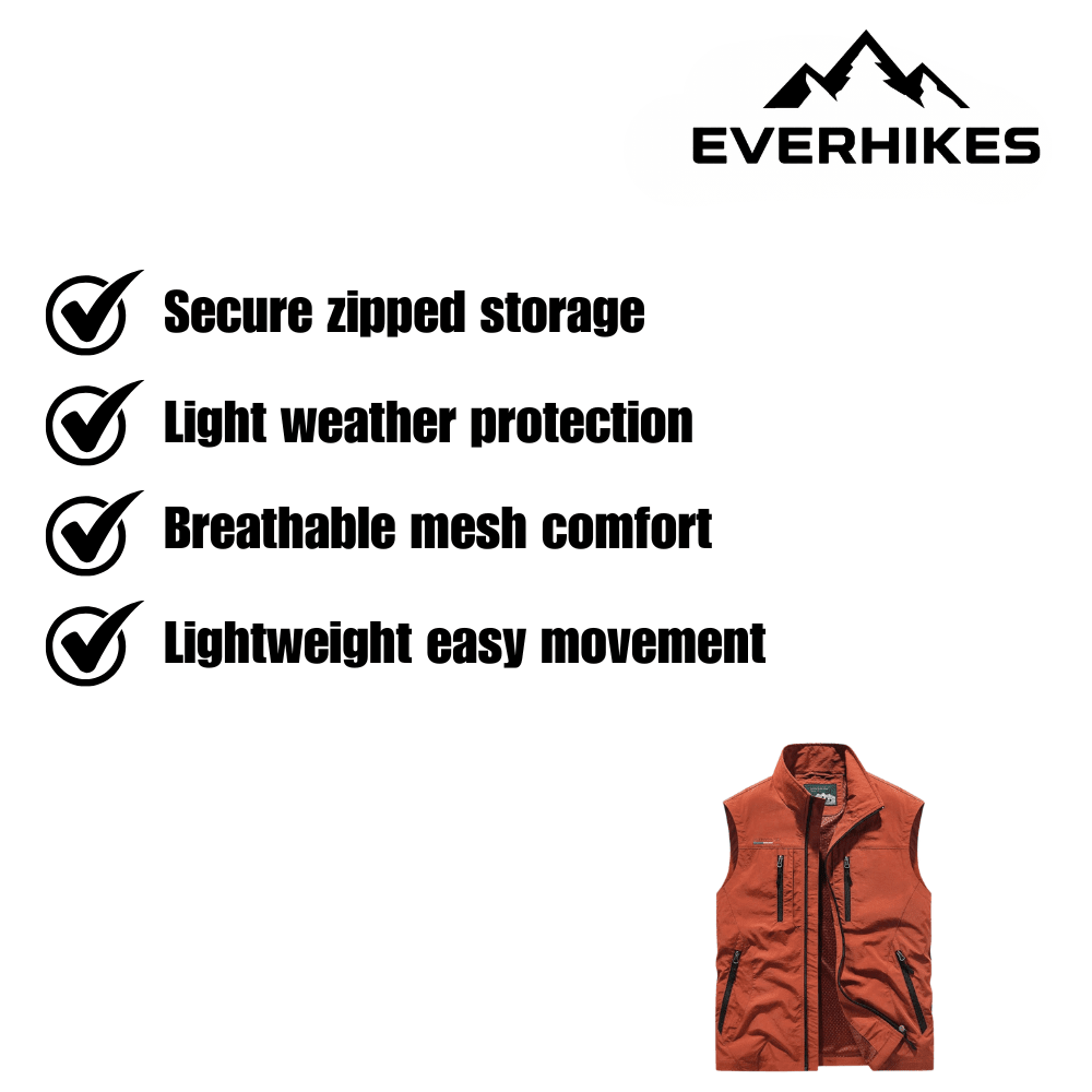 Sleeveless Cargo Vest, Lightweight Water - Resistant | Everhikes - Everhikes