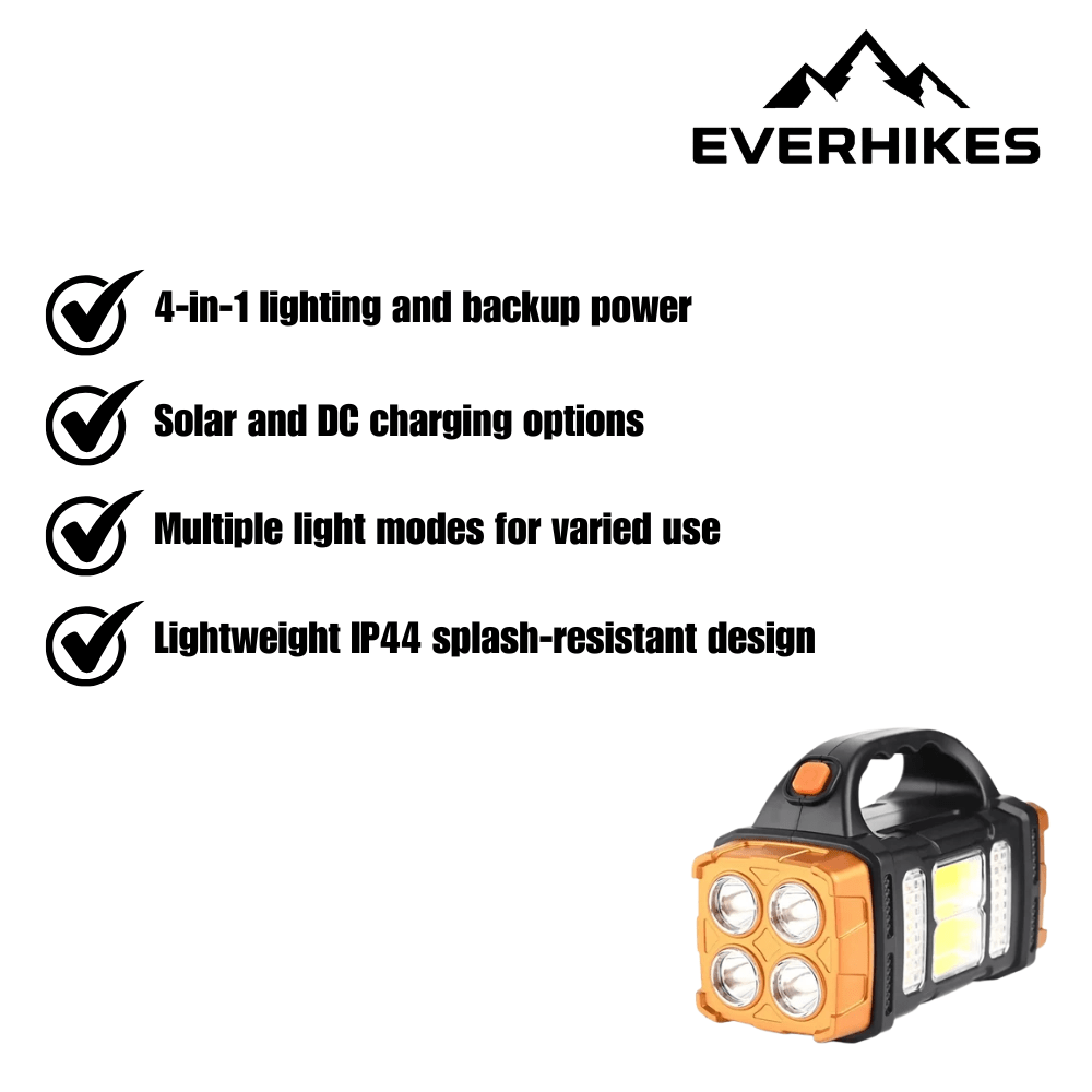 Solar Flashlight, Lightweight Rechargeable Power Bank Light - Everhikes