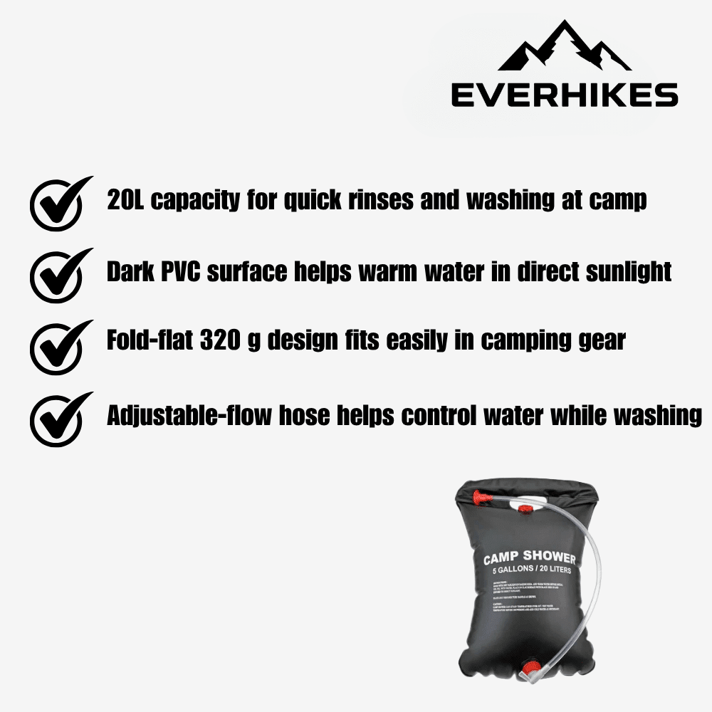 Solar Shower Bag, Lightweight 20L Portable Camp Shower | Everhikes - Everhikes