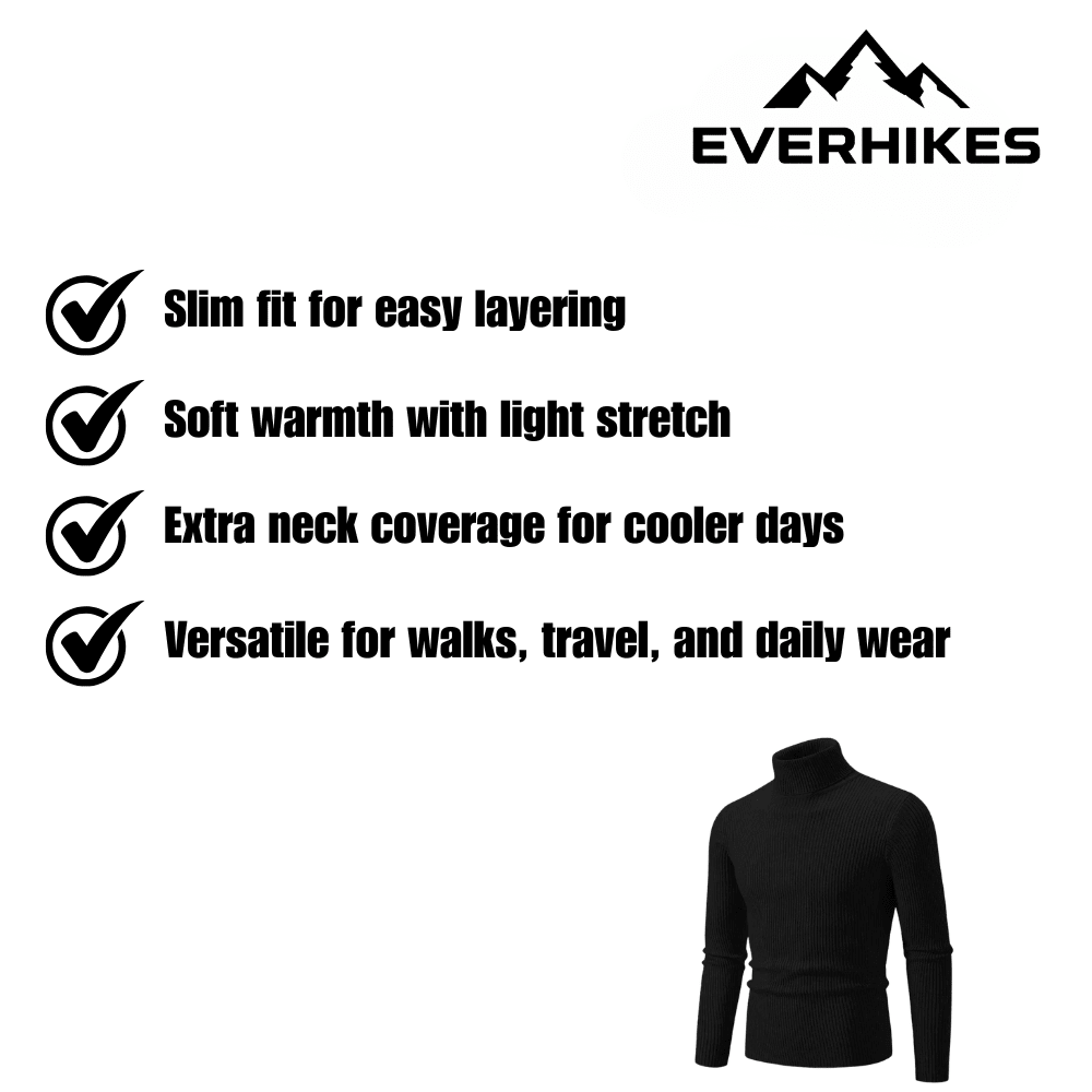 Turtleneck Sweater, Ribbed Lightweight Outdoor Layer - Everhikes