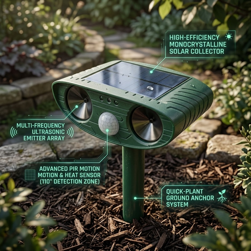 Ultrasonic Animal Repeller Solar-Powered Water-Resistant