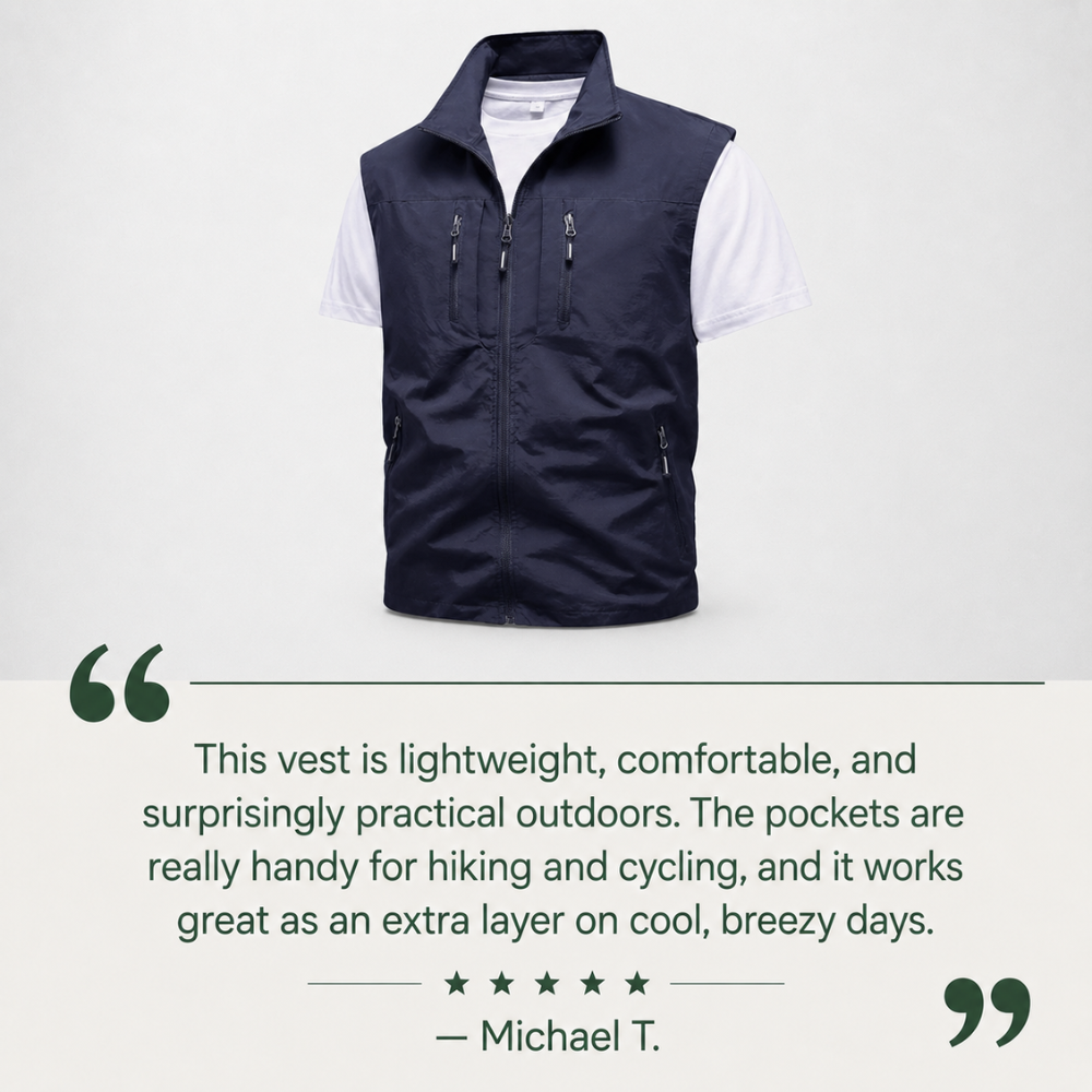 Men’s Hiking Vest, Lightweight Durable Outdoor Layer