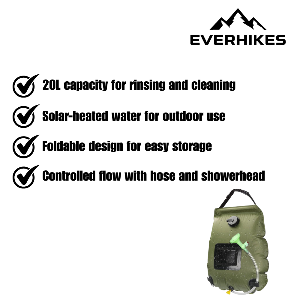 Camping Shower Bag Portable Solar-Heated 20L | Everhikes