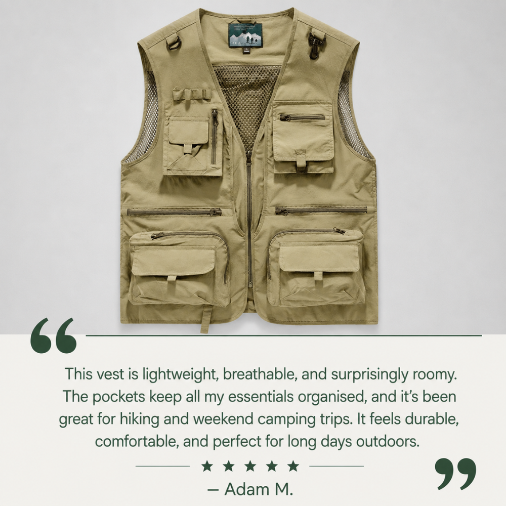 Utility Vest, Lightweight Mesh Multi-Pocket Outdoor Vest