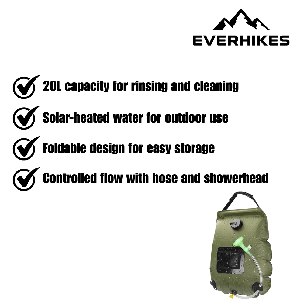 Camping Shower Bag Portable Solar-Heated 20L | Everhikes - Everhikes