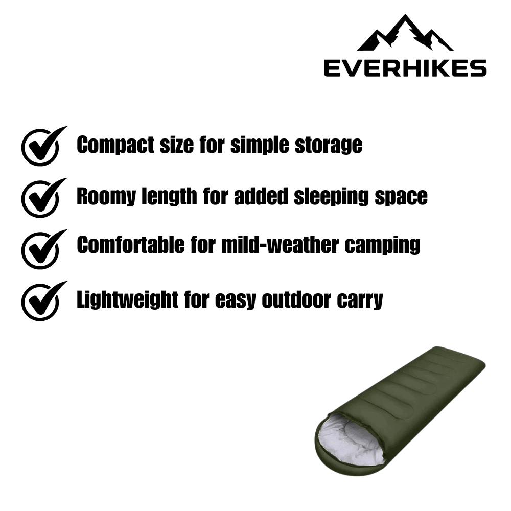 Camping Sleeping Bag, Lightweight - Summer Camping, Trekking & Travel - Everhikes