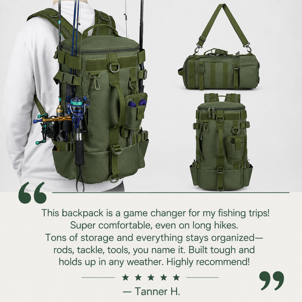 Fishing Backpack with Rod Holders, Durable Water-Resistant Pack - Everhikes