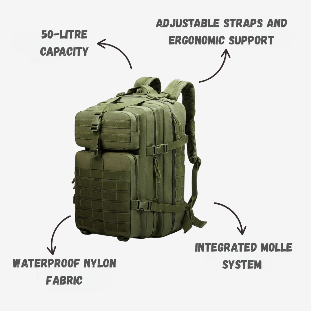 Hiking Backpack, Durable Waterproof 50L for Trekking, Camping - Everhikes