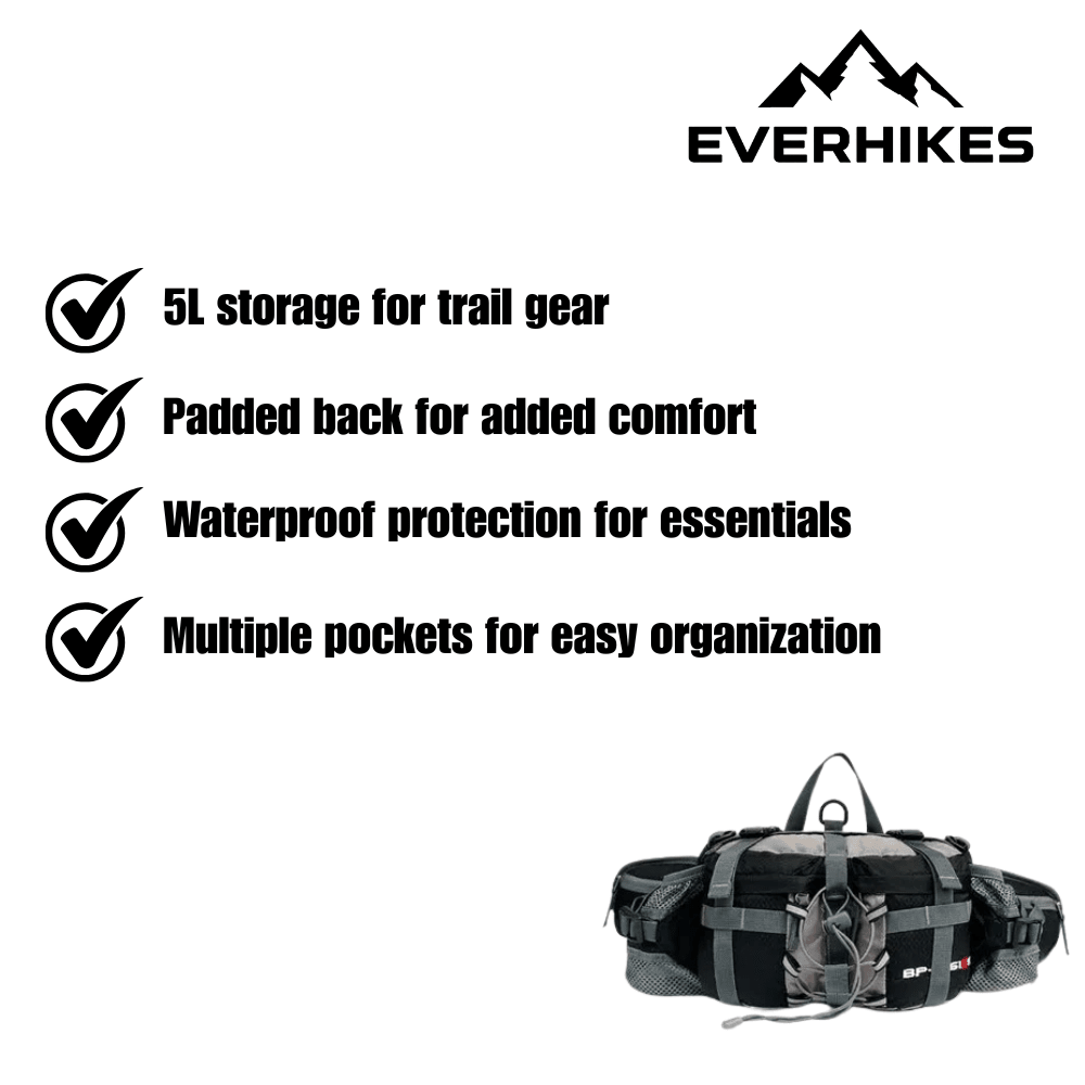 Hiking Waist Pack Waterproof 5L with Padded Back - Everhikes