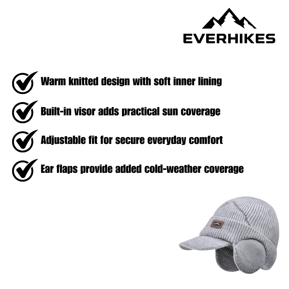 Knitted Winter Hat Ear Flaps & Built-In Visor | Everhikes - Everhikes