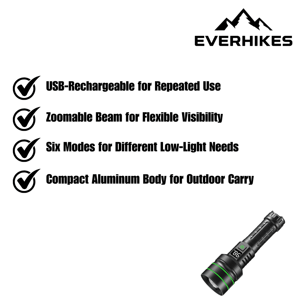 LED Flashlight, Rechargeable Zoomable | Everhikes - Everhikes