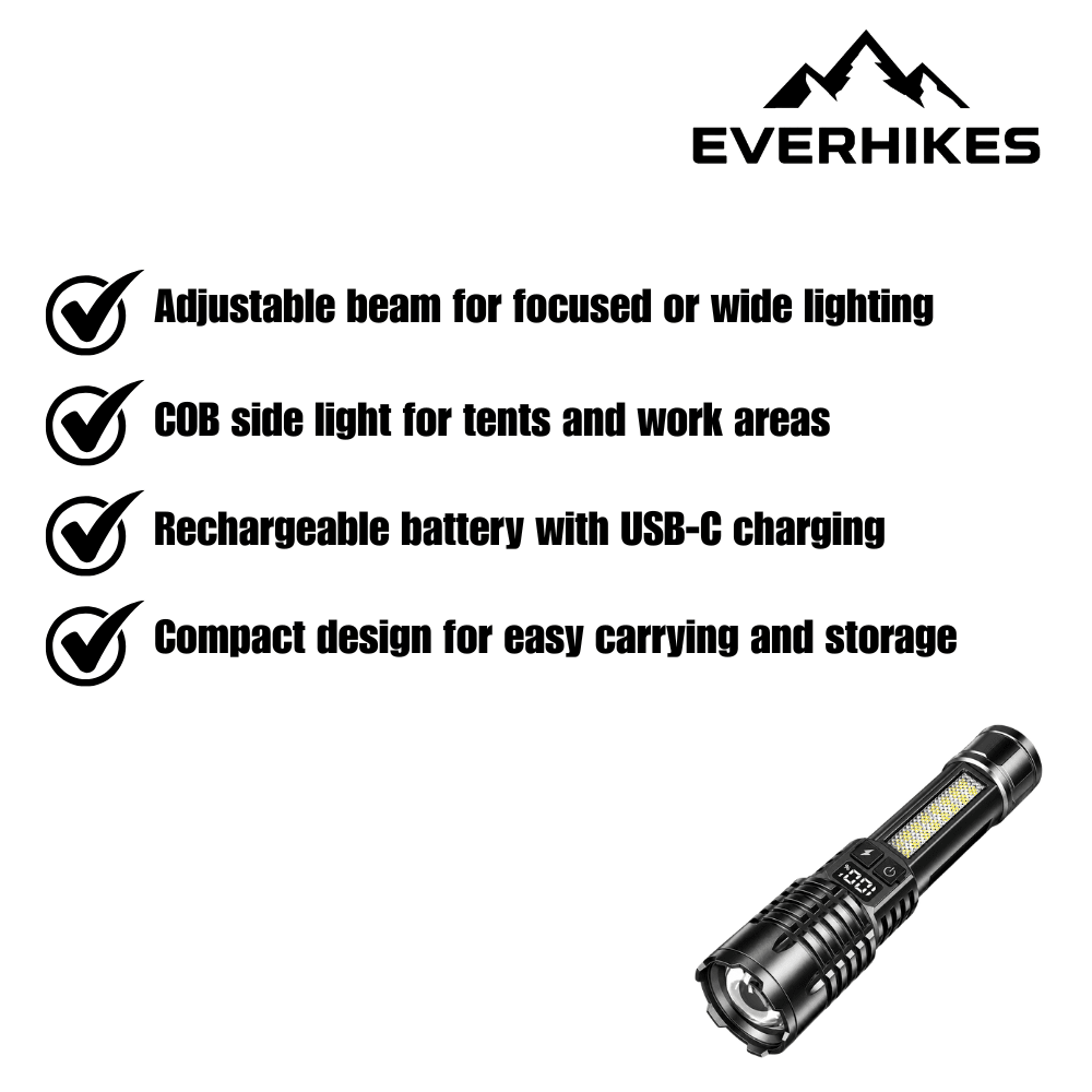 Rechargeable Flashlight Adjustable LED with COB Side Light - Everhikes