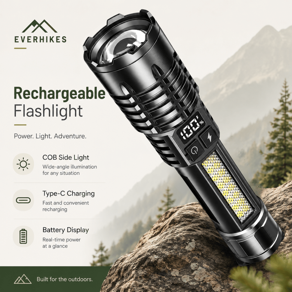 Rechargeable Flashlight Adjustable LED with COB Side Light - Everhikes