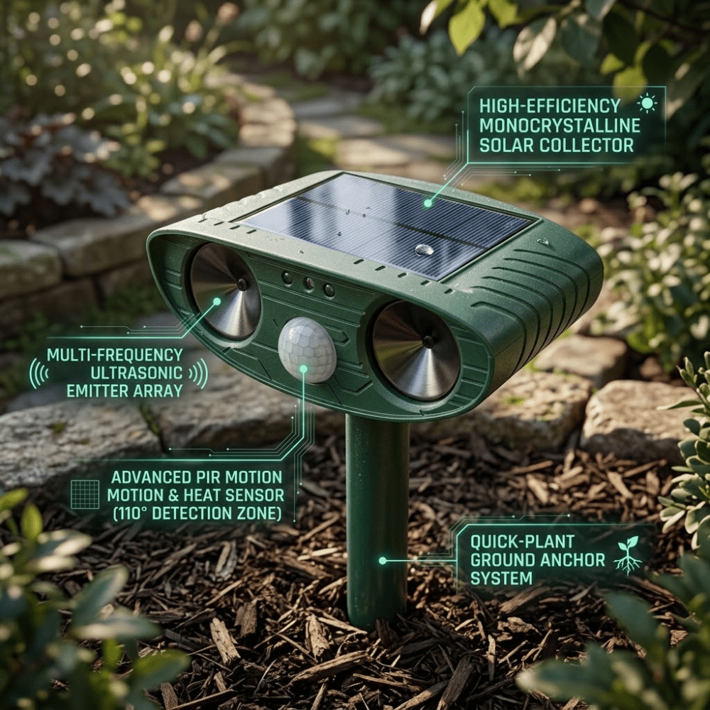 Ultrasonic Animal Repeller Solar-Powered Water-Resistant - Everhikes