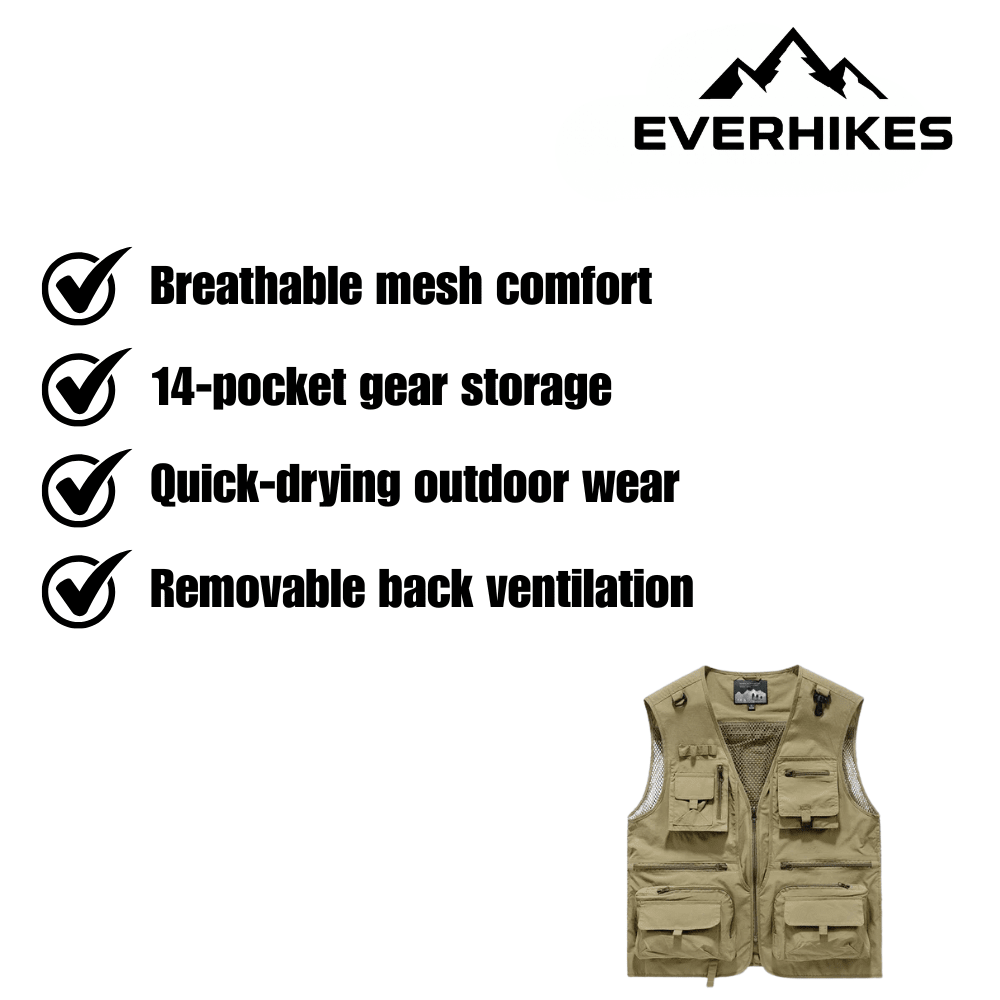 Utility Vest, Lightweight Mesh Multi - Pocket Outdoor Vest | Everhikes - Everhikes