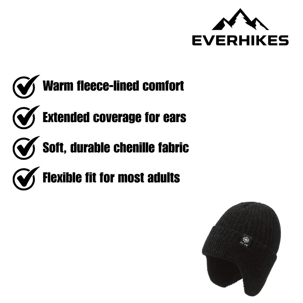 Winter Hat, Fleece-Lined Knit Ear-Covering Beanie - Everhikes